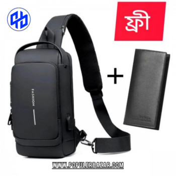 FASHION BAG WITH WALLET FREE WATERPROOF LOCK BAG BLACK COLOR